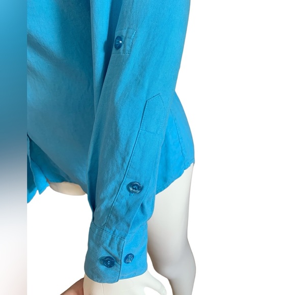 NEXX New York Long Sleeve Button Front Teal Silk tailored Blouse, size M EUC - Picture 4 of 11